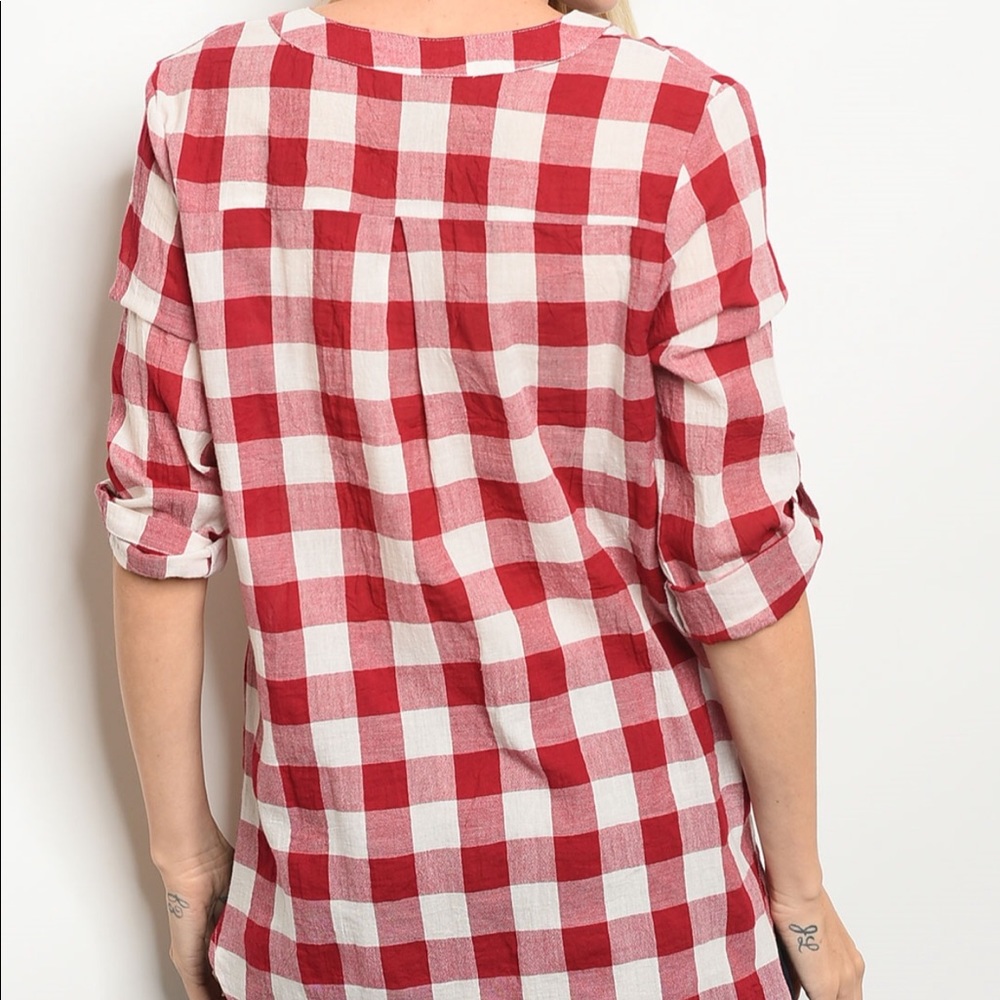 ♥️1 MED♥️Red Gingham Plaid Tunic - Picture 6 of 7